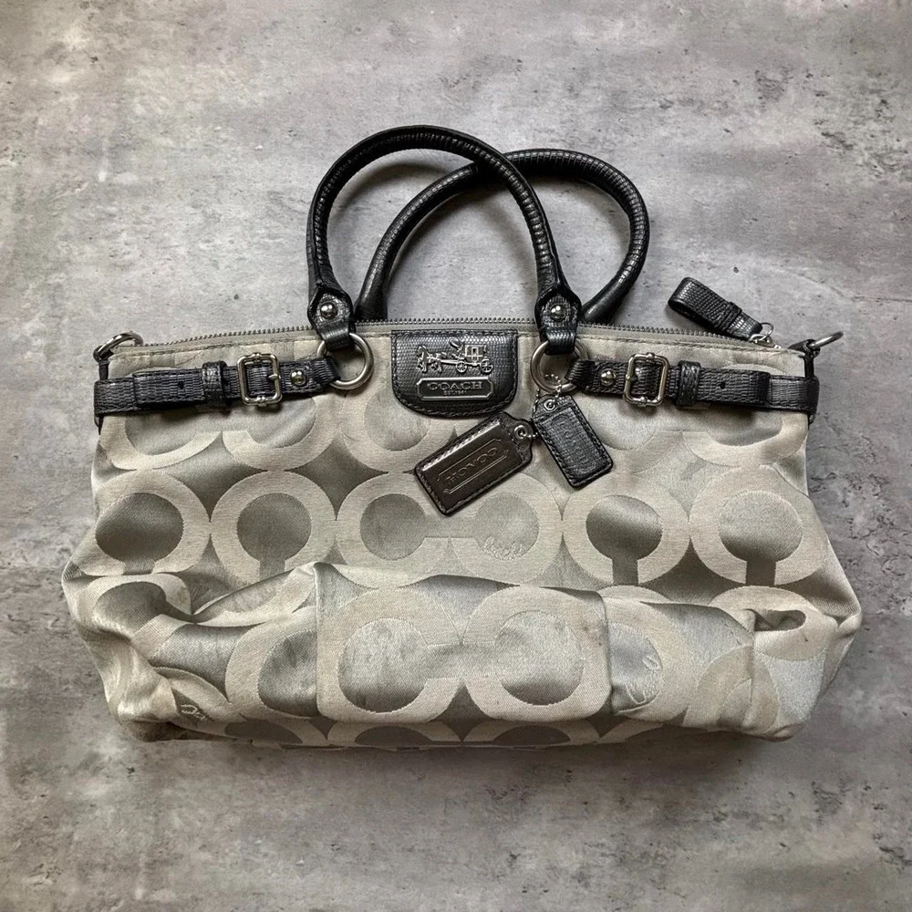COACH Sophia Purse Women OS Gray Excellent Signature Op Art Madison 18650